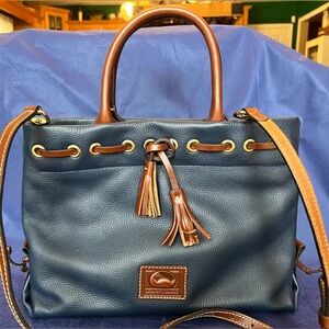 Dooney & Bourke Navy Blue Satchel with Brown Trim